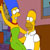 Two yellow-skinned cartoon characters with large white eyes stand side-by-side; one wears a green shirt and red collar, the other a white shirt, against a blurred background of blue, purple, and brown tones.