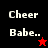 Four display 'Cheer Babe..' text with star symbols; top-left has black background with red star, bottom-left has red background with black star, top-right and bottom-right have red backgrounds with white text