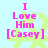 Pixelated icon with light blue background, pink text reading "I Love Him [Casey]" over a green star-like shape that changes in each frame.