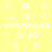 Pixel art of four emoji icons with white symbols on colored backgrounds, showing color variations across yellow, orange, red, and peach