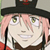 Anime-style character with pink hair and green eyes wearing a black hat with red detail, next to pink background with black text.