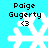 Four identical pixel art snowflakes with text 'Paige Gugerty' and '<3' on a cyan background, each with distinct white pixel patterns.