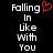 Black background with white pixelated text 'Falling In Like With You' and a red pixelated heart symbol above 'In' on the left side.