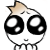 Two side-by-side cartoon faces with large black eyes, small mouths, and beige star-shaped hair tufts on white backgrounds.