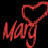 Red pixelated text logo on black background with a stylized heart outline above the word "May" in cursive script.