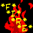 Animated red flame with yellow stars and the word FIRE in bold letters, set against a black background.
