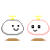 Pixelated cartoon character with round white body, yellow top, brown base; expressions change from neutral to smiling, blushing cheeks appear and disappear across frames.