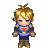 Pixelated character with blonde hair and blue outfit showing sequential facial and head movements across frames.