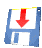 A blue and white floppy disk icon with a red downward arrow on its label, shown from multiple angles including front, side, and rotated views.