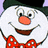 Pixelated snowman face with black top hat, orange carrot nose, brown mouth, and red polka-dot scarf.