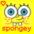 A 50x50 pixel animated contact sheet showing two frames of a Spongebob Squarepants icon with yellow background, red heart symbol, and orange text "spongy" at the bottom.