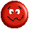 Two red circular pixelated icons with white eyes and black pupils, showing different eye positions in adjacent frames.