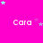 A bright pink background with repeated white text 'Cara' and scattered small stars in light blue and purple.