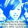 Blue-tinted repeated image of a person with short hair and a side-swept fringe, overlaid with text about friends and love.