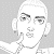 A 50x50 pixel buddy icon split into two sections: a grayscale pixelated portrait on the left and green text on a dark background on the right.