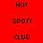Red background with black pixelated text arranged in two , displaying repeated words 'HOT', 'SPOTT', and 'CLUB' in a pattern