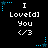 Black background with white text reading "I Love[d] You <3" and blue star-shaped corner decorations in a