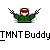 Pixelated static icon of a green-shirted character with red mask and checkered arms above "TMNTBuddy" text on gray background.