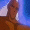 Animated sequence showing a character with brown skin and white hair transitioning through multiple poses and effects including lightning, glowing eyes, and energy rings.