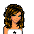 A contact sheet of 11 animated frames showing a pixel art character with brown curly hair and red pants, alongside repeated text elements "polish" and "cutie" in various color combinations.
