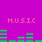 Purple background with four instances of 'M.U.S.I.C' text and green audio equalizer bars in two
