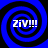 Four identical blue and black spiral patterns arranged in a , each containing white text reading "ZiV!!!" with the 'i' lowercase