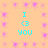 Cyan text "I <3 YOU" on peach background with purple starburst pattern, repeated in four identical quadrants.