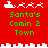 Red background with green text "Santa's Comin 2 Town" and white pixelated Santa/sleigh/reindeer graphics in four quadrants, separated by a cityscape border.