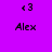 Pixelated purple background with two identical side-by-side displays of a black pixelated '3' above 'Alex' text.