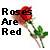 Pixelated image of a red rose with green leaves and stem, overlaid by black text reading 'Roses Are Red' on white background.