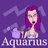 Animated contact sheet of a pixel-art Aquarius icon showing six frames with varying water-pouring actions and text placement on purple background.