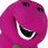 A 2x2 contact sheet of a pixelated Barney the Dinosaur animation with pink text on black backgrounds and one gray panel.