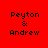 Red background with black text 'Peyton & Andrew' in pixelated font, displayed across four showing varying light effects