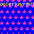 Blue background with pink star pattern and yellow pixelated text repeating , partially obscured by a gray rectangle in the bottom-right corner