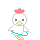 Pixelated chicken avatar with red comb, yellow beak and feet, cyan waistband; three poses show wing position changes.