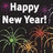 Pixelated text and fireworks display with 'Happy New Year!' above, 'Bye Bye 2007' below left, and 'hello 2008' below right on black background.