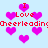 Pixelated light blue background with scattered pink hearts and red text reading "I Love Cheerleading" in multiple positions.