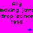 Bright pink background with repeated black text reading 'Ally making jawdrop scinedrop 1995' and blue pixelated symbols changing across frames.
