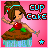 Pixel art contact sheet showing two frames of an animated cupcake character with a girl's head, pink background, and changing star symbols.