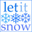 Blue pixelated text and snowflakes on white background with light blue border