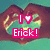 Pixelated heart-shaped background with teal and brown tones, overlaid by pink text reading 'I ❤️ Erick!' in blocky font.
