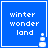 Blue square icon with white pixelated text 'winter wonderland' and a small snowman graphic in the bottom-right corner.