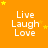 Orange background with white text "Live Laugh Love" repeated in a , yellow stars scattered around each instance