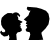 Black silhouette figures of a woman and man face each other with red hearts floating around them in an animated sequence.