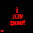 Red pixelated text 'I IOV YOU!' on black background with red heart symbols, animated to change heart counts across frames.