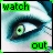 Animated contact sheet of a single eye with green text "watch out" in pixelated font, showing subtle animation changes across sampled frames.