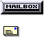 Pixelated 'MAILBOX' text in black and white with dotted borders, paired with yellow envelopes showing blue stamps and black lines on gray background.