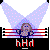 Animated contact sheet of a wrestling-themed buddy icon featuring a cartoon wrestler in a ring with spotlight effects and repeated 'hHh' text.