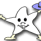 Two pixelated star-shaped characters with black eyes and gray bodies, one wearing a blue hat while the other does not.