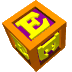 Pixelated 3D cube with orange border, purple background, and yellow stylized letter 'R' on top face; side faces show green patterns.